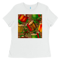 White christmas gift box seamless pattern Ladies Tee - BundleAndBundleShop