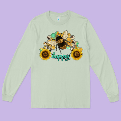 Bee Happy Honey Comb Long Sleeve Tee Designed By Jahusdesignshop