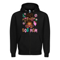Black Afro Messy Bun Dog Mom Zipper Hoodie - texasbilliewilder
