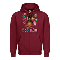 Burgundy Afro Messy Bun Dog Mom Zipper Hoodie - texasbilliewilder