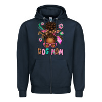 Afro Messy Bun Dog Mom Zipper Hoodie | Teevron
