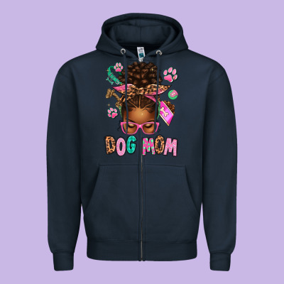 Afro Messy Bun Dog Mom Zipper Hoodie Designed By Texasbilliewilder
