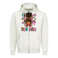 Oatmeal Heather Afro Messy Bun Dog Mom Zipper Hoodie - texasbilliewilder