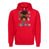 Red Afro Messy Bun Dog Mom Zipper Hoodie - texasbilliewilder