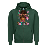 Sports Green Afro Messy Bun Dog Mom Zipper Hoodie - texasbilliewilder