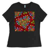 Black christmas lights and leopard hearts seamless pattern Ladies Tee - BundleAndBundleShop