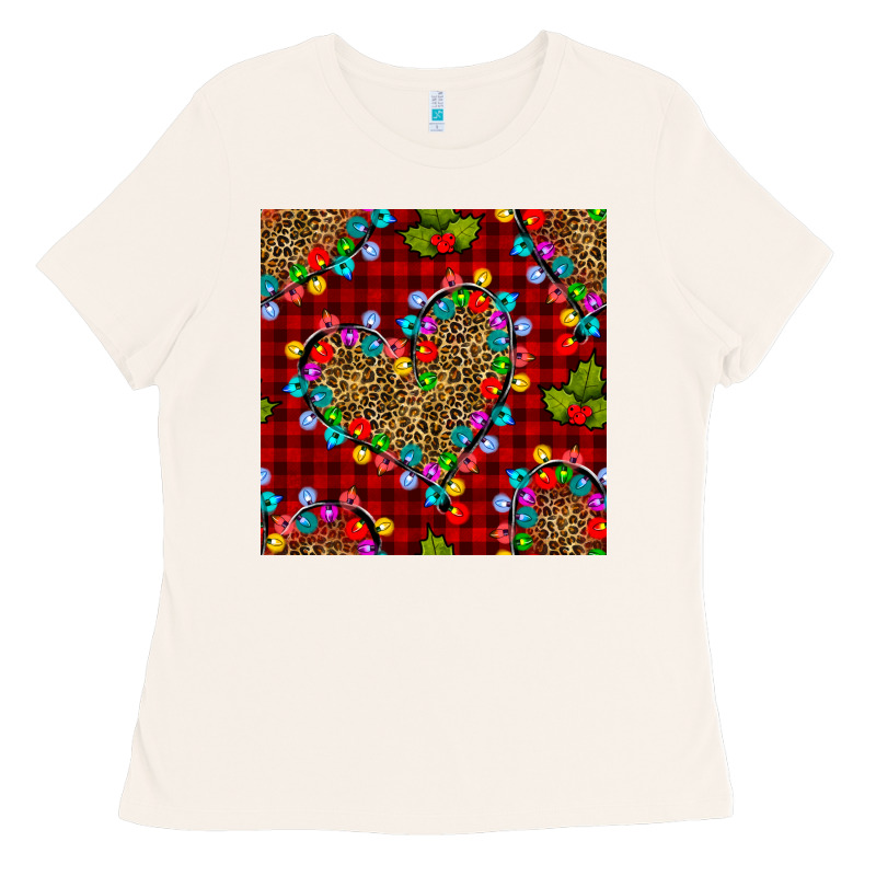 Christmas Lights And Leopard Hearts Seamless Pattern Ladies Tee by BundleAndBundleShop | Teevron