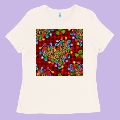 Christmas Lights And Leopard Hearts Seamless Pattern Ladies Tee Designed By Bundleandbundleshop