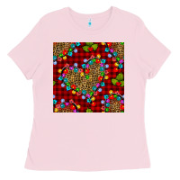 Bubblegum Pink christmas lights and leopard hearts seamless pattern Ladies Tee - BundleAndBundleShop