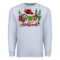 Heather Grey howdy christmas cowboy hat Premium Sweatshirt - CowGirlArtShop