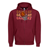Burgundy Game day game day game day Basketball Zipper Hoodie - NancyCooperArtShop