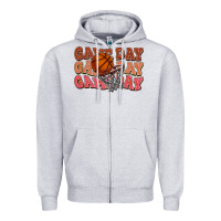 Heather Grey Game day game day game day Basketball Zipper Hoodie - NancyCooperArtShop