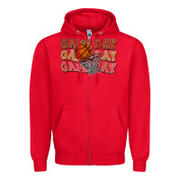 Red Game day game day game day Basketball Zipper Hoodie - NancyCooperArtShop