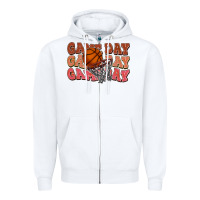 White Game day game day game day Basketball Zipper Hoodie - NancyCooperArtShop