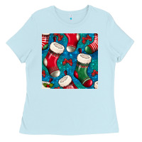 Baby Blue christmas socks seamless pattern Ladies Tee - BundleAndBundleShop