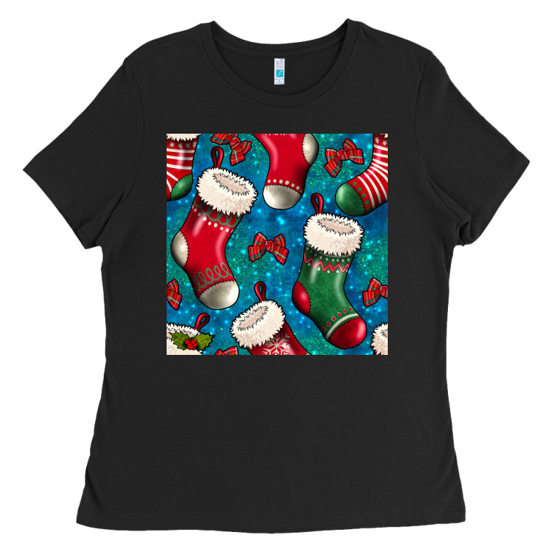 Christmas Socks Seamless Pattern Ladies Tee by BundleAndBundleShop | Teevron