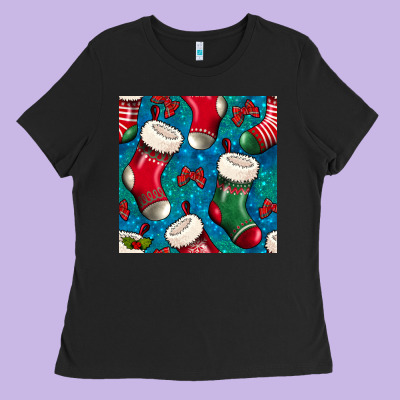 Christmas Socks Seamless Pattern Ladies Tee Designed By Bundleandbundleshop