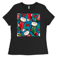 Black christmas socks seamless pattern Ladies Tee - BundleAndBundleShop