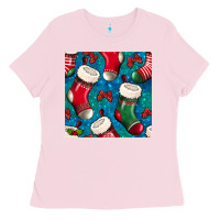 Bubblegum Pink christmas socks seamless pattern Ladies Tee - BundleAndBundleShop