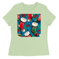 Matcha christmas socks seamless pattern Ladies Tee - BundleAndBundleShop