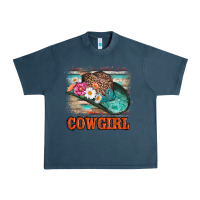 Midnight Navy cowgirl hat flowers leopard and  leather Urban Heavy Tee - AdoDesignShop