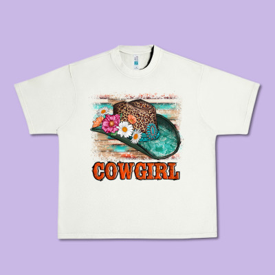 Cowgirl Hat Flowers Leopard And  Leather Urban Heavy Tee Designed By Adodesignshop