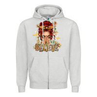 Dove Grey Red Hair Believe Praying Caucasian Messy Bun Zipper Hoodie - texasbilliewilder