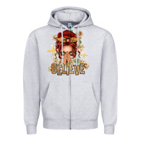 Heather Grey Red Hair Believe Praying Caucasian Messy Bun Zipper Hoodie - texasbilliewilder