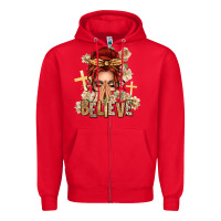 Red Red Hair Believe Praying Caucasian Messy Bun Zipper Hoodie - texasbilliewilder