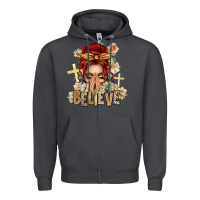 Smoke Red Hair Believe Praying Caucasian Messy Bun Zipper Hoodie - texasbilliewilder