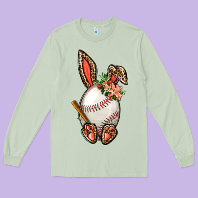 Baseball Easter Bunny Long Sleeve Tee Designed By Bundleandbundleshop