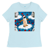 Baby Blue christmas penguin and heart seamless pattern Ladies Tee - BundleAndBundleShop