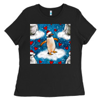 Black christmas penguin and heart seamless pattern Ladies Tee - BundleAndBundleShop