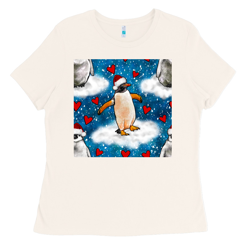 Christmas Penguin And Heart Seamless Pattern Ladies Tee by BundleAndBundleShop | Teevron
