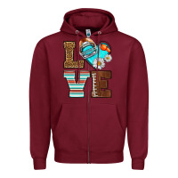 Burgundy American Football love and helmet Zipper Hoodie - NancyCooperArtShop