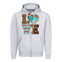 Heather Grey American Football love and helmet Zipper Hoodie - NancyCooperArtShop