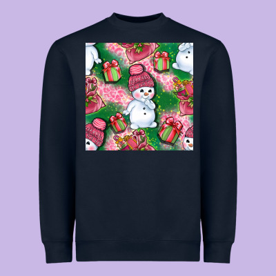 Cute Snowman And Gift Box With Leopard Seamless Pattern Bbs Heavyweight Sweatshirt Designed By Bundleandbundleshop