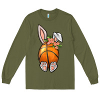Army Green Basketball Easter Bunny Long Sleeve Tee - BundleAndBundleShop