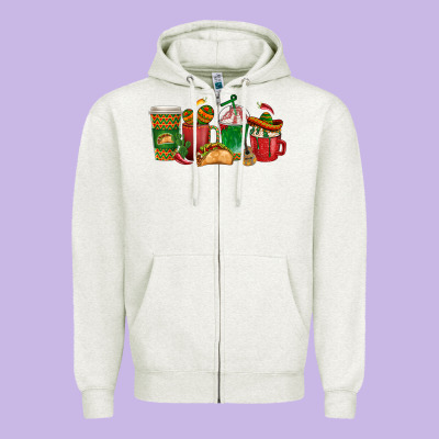 Tacos Coffee Cups Zipper Hoodie Designed By Texasbilliewilder