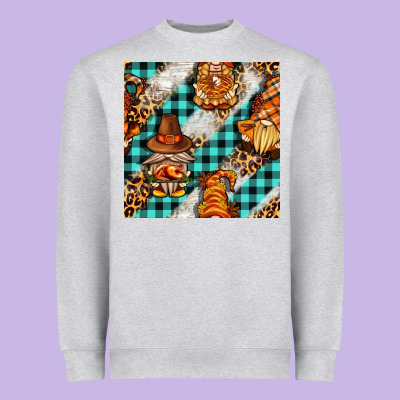 Thanksgiving Gnomies With Leopard And Tartan Seamless Pattern Bbs Heavyweight Sweatshirt Designed By Bundleandbundleshop