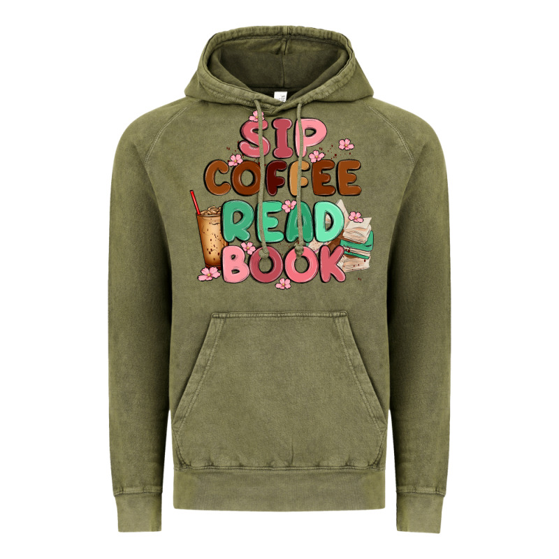 Sip Coffee Read Book Vintage Hoodie by MaliasSmallBusiness | Teevron