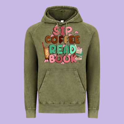 Sip Coffee Read Book Vintage Hoodie Designed By Maliassmallbusiness