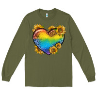 Army Green Pride Heart And Sunflower Long Sleeve Tee - BundleAndBundleShop