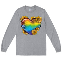 Heather Grey Pride Heart And Sunflower Long Sleeve Tee - BundleAndBundleShop