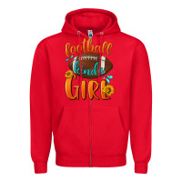 Red Football kinda Girl Zipper Hoodie - NancyCooperArtShop