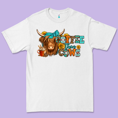 Coffee Then Cows Longhaired Cow Premium Tee Designed By Jasminsmagicworld