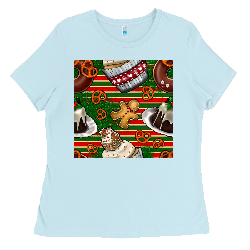 Christmas Cake Seamless Pattern Ladies Tee by BundleAndBundleShop | Teevron