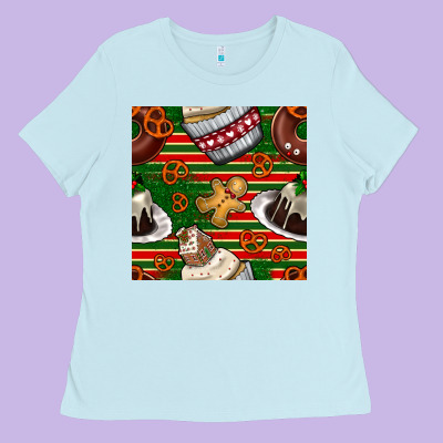 Christmas Cake Seamless Pattern Ladies Tee Designed By Bundleandbundleshop