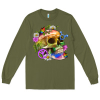 Army Green Pride Skull And Transgender Symbol With Peace Long Sleeve Tee - BundleAndBundleShop