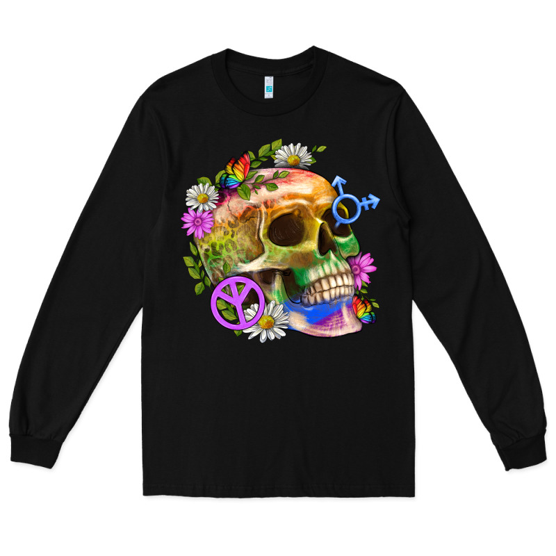 Pride Skull And Transgender Symbol With Peace Long Sleeve Tee by BundleAndBundleShop | Teevron